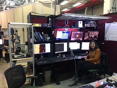 Alex Bailey at the APS synchrotron collecting uXRD and uXRF data for sieved tailings dust samples. 