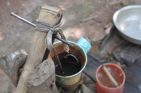 Homemade water pump made of PVC and bamboo. (Samantha Ying/UCR)