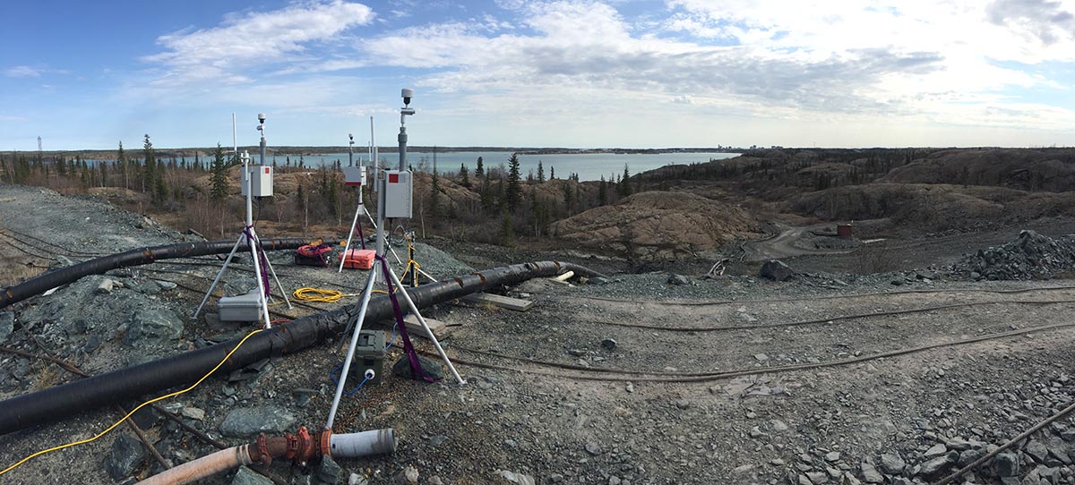 - Dust samplers situated on one of the Giant Mine tailings ponds looking out onto Yellowknife